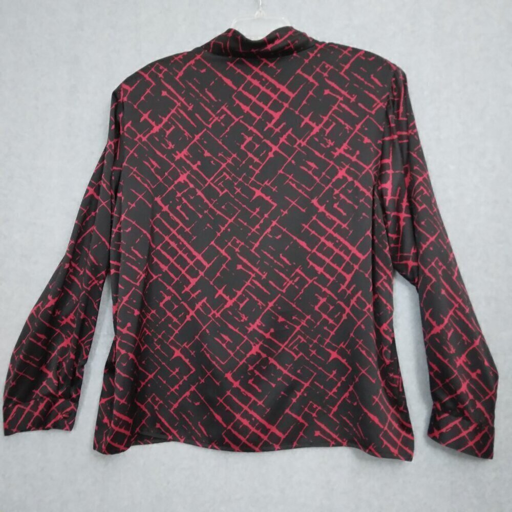 Vintage 100% Silk Loose Fit Front Button Blouse Red Black Doncaster | Size 16 - Picture 6 of 7